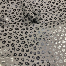 glitter foil stamping polyester spandex black leopard stretch fabric for sportswear